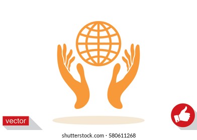 Globe in hands icon vector illustration eps10. Isolated badge for website or app - stock infographics