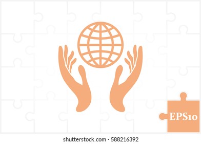 Globe in hands icon vector illustration eps10. Isolated badge for website or app - stock infographics