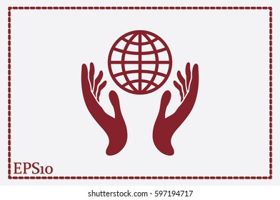 Globe in hands icon vector illustration eps10. Isolated badge for website or app - stock infographics