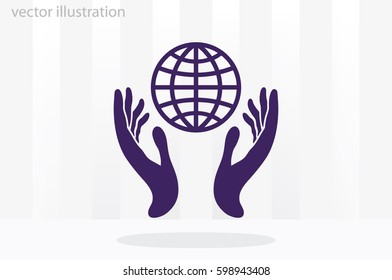 Globe in hands icon vector illustration eps10. Isolated badge for website or app - stock infographics