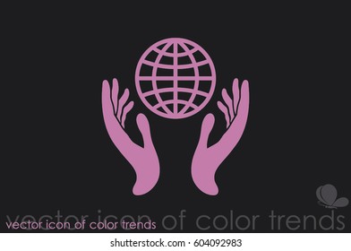 Globe in hands icon vector illustration eps10. Isolated badge for website or app - stock infographics.