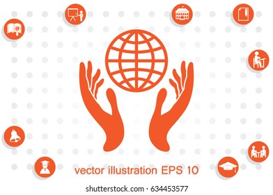 Globe in hands icon vector illustration eps10. Isolated badge for website or app - stock infographics