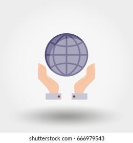 Globe in the hands. Icon for web and mobile application. Vector illustration on a white background. Flat design style.