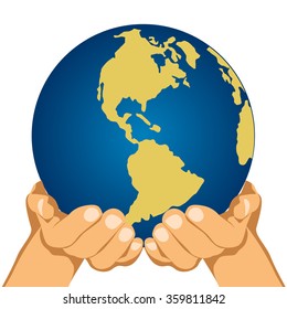 Globe in hands isolated over white background