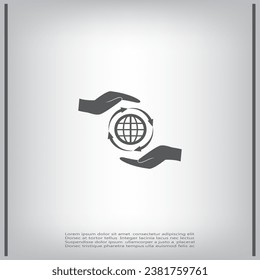 Globe in hands, vector. Globe vector illustration.