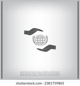 Globe in hands, vector. Globe vector illustration.