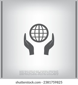 Globe in hands, vector. Globe vector illustration.
