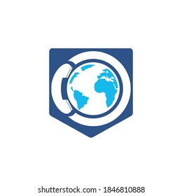 Globe with handset vector logo icon. Call and globe icon international call symbol logo template design.