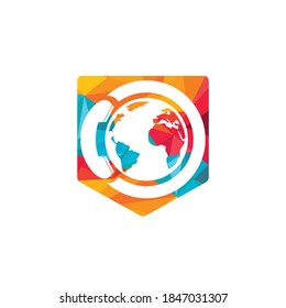 Globe with handset vector logo icon. Call and globe icon international call symbol logo template design.