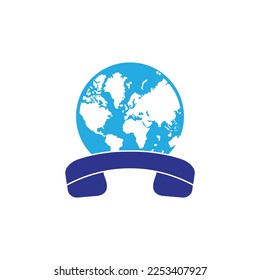 Globo con icono del logotipo del vector del dispositivo de mano. Diseño de la plantilla del logotipo del símbolo de llamada internacional y del icono de globo.