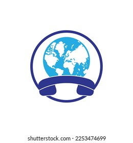 Globe with handset vector logo icon. Call and globe icon international call symbol logo template design.