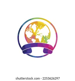 Globo con icono del logotipo del vector del dispositivo de mano. Diseño de la plantilla del logotipo del símbolo de llamada internacional y del icono de globo.