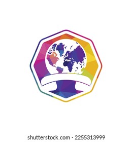 Globo con icono del logotipo del vector del dispositivo de mano. Diseño de la plantilla del logotipo del símbolo de llamada internacional y del icono de globo.