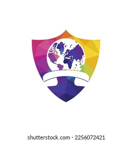 Globe with handset vector logo icon. Call and globe icon international call symbol logo template design.