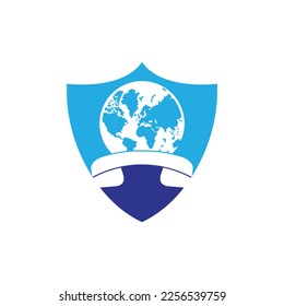 Globe with handset vector logo icon. Call and globe icon international call symbol logo template design.