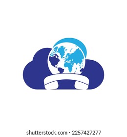 Globo con icono del logotipo del vector del dispositivo de mano. Diseño de la plantilla del logotipo del símbolo de llamada internacional y del icono de globo.