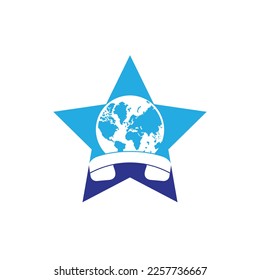 Globe with handset vector logo icon. Call and globe icon international call symbol logo template design.