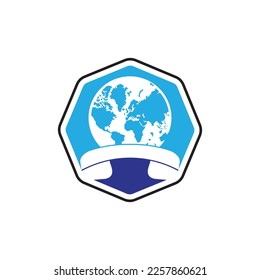 Globe with handset vector logo icon. Call and globe icon international call symbol logo template design.