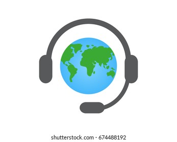 Globe headphones, chat, icon, vector illustration eps10