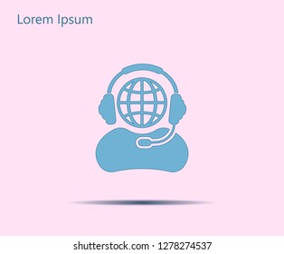 Globe in headphones line icon.