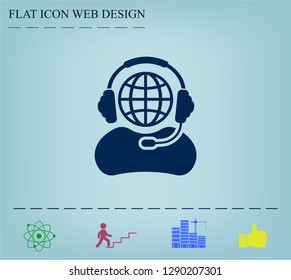 Globe in headphones line icon.