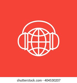 Globe in Kopfhörern Zeile Symbol.