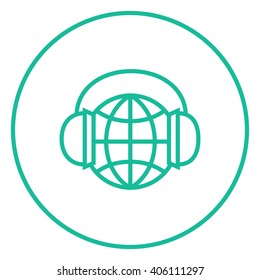 Globe in Kopfhörern Zeile Symbol.