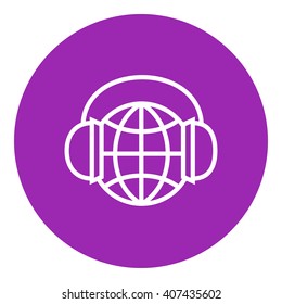 Globe in headphones line icon.