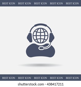 Globe in headphones line icon.
