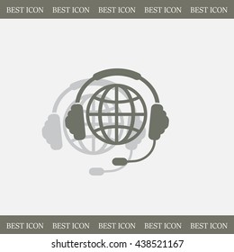 Globe in headphones line icon.