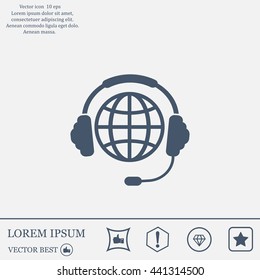 Globe in headphones line icon.