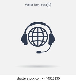Globe in headphones line icon.