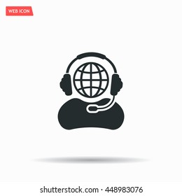Globe in headphones line icon.