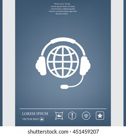 Globe in headphones line icon.