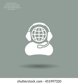 Globe in headphones line icon.