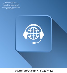 Globe in headphones line icon.