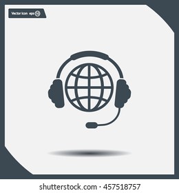 Globe in headphones line icon.