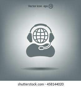 Globe in headphones line icon.
