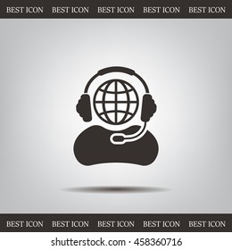 Globe in headphones line icon.