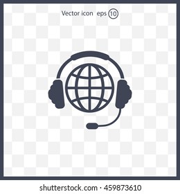 Globe in headphones line icon.