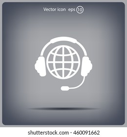 Globe in headphones line icon.