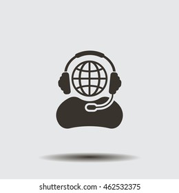 Globe in headphones line icon.
