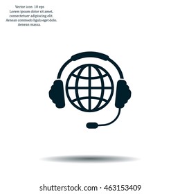 Globe in headphones line icon.