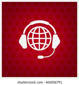 Globe in headphones line icon.