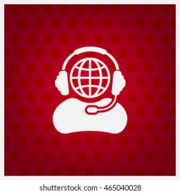 Globe in headphones line icon.