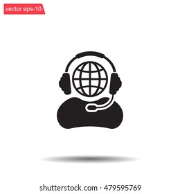 Globe in headphones line icon.