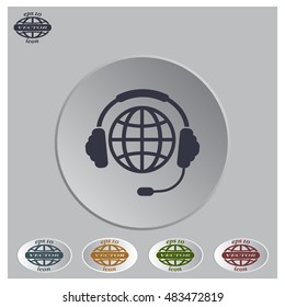 Globe in headphones line icon.