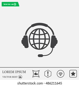 Globe in headphones line icon.