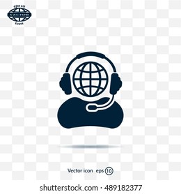 Globe in headphones line icon.
