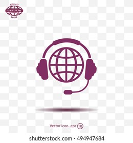 Globe in headphones line icon.